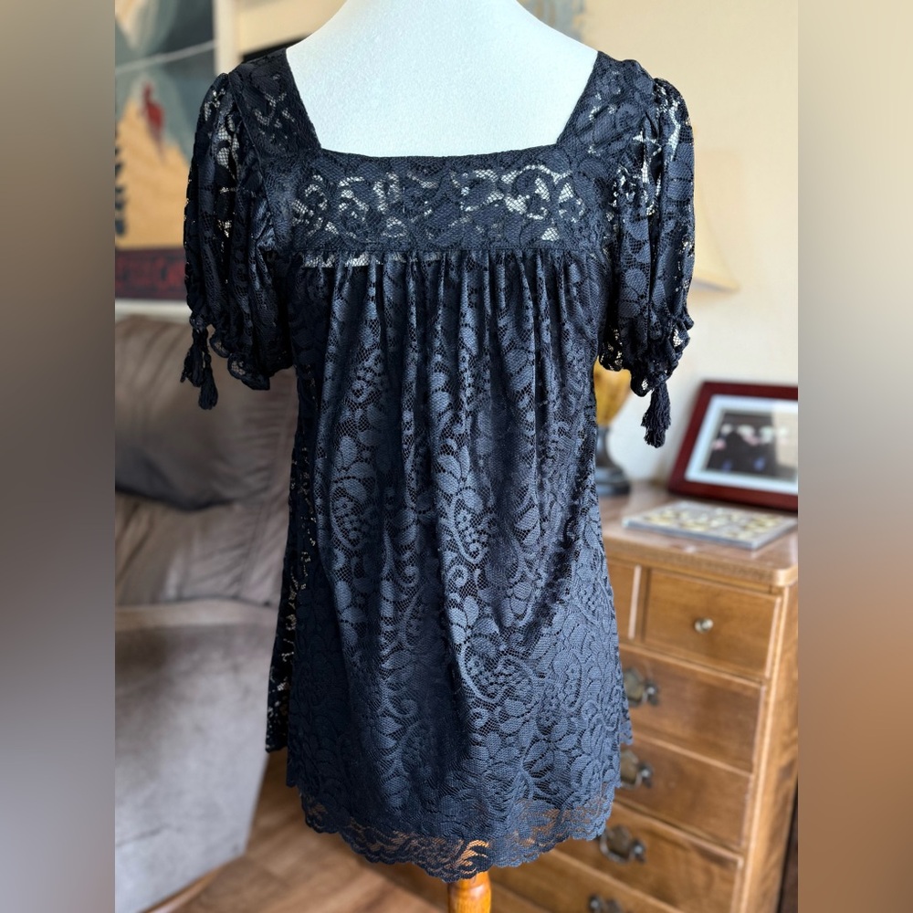 LOFT Elegant Black Lace Mini Dress - Picture 5 of 10
